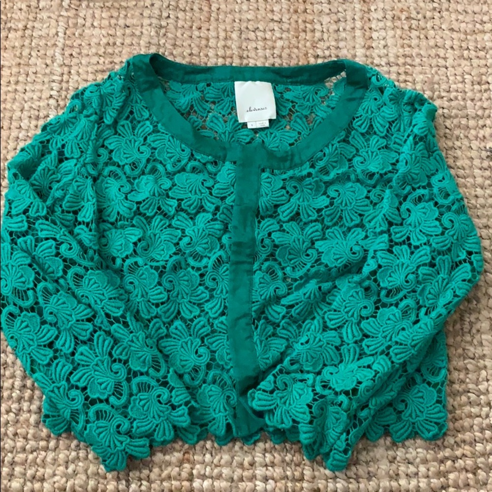 Anthropologie elevenses crop jacket embroidered